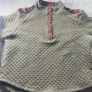 Legendary Whitetails Quilted Olive Green Pullover with Red Plaid Accents
